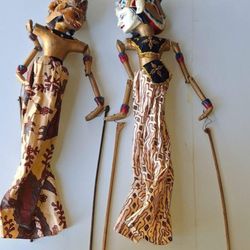 Two Large Vintage Wayang Golek Princess Puppet/Traditional Shadow Theatre - from Java, Indonesia - Carved wood. 25 Inches Tall A69V602
