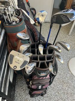 Full set of Callaway's 4-W sand wedge fairway woods put & bag