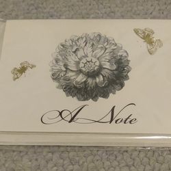 BRAND NEW IN PACKAGE MICHAEL'S METALLIC GOLD BUTTERFLY BLACK/GRAY FLOWER 'A NOTE' CREAM/OFF WHITE COLOR BLANK INSIDE NOTE CARD SET