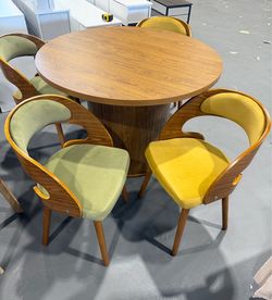 New-43.5”Round Dining Table with 4 of mix colors wood chairs