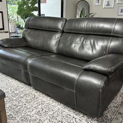 Charcoal Leather Recliner Couch Sofa 2 Power Recliner Head and Feet 