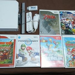 Nintendo Wii With HDMI Adapter And 6 Games