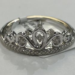 Ladies Size 7” 10KWG 0.20CTW Crown Design Ring