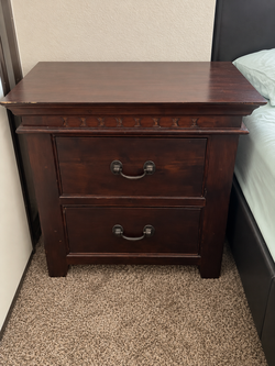 Dark Wood 2-Drawer Nightstand Bedside Table