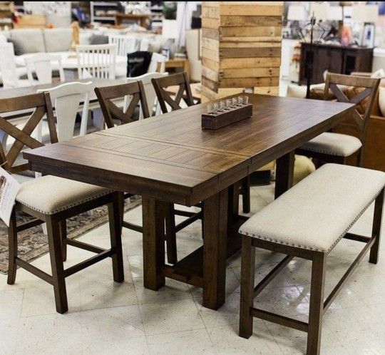 Natural Color 6 Piece Counter Height Dining Table,4 Bar Stools And Bench💥New Brand💎Kitchen/Dining Set🥂Great Financing Options 👍 Fastest Delivery ✅