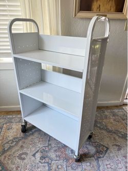 Metal library book rolling cart