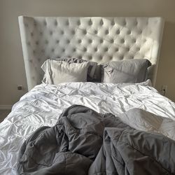 Z gallery White Queen Size Bed with Upholstered Tufted Wingback.