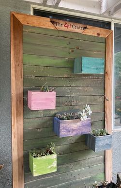 Rustic Wooden Wall and Planter Boxes or rustic wooden garden screen