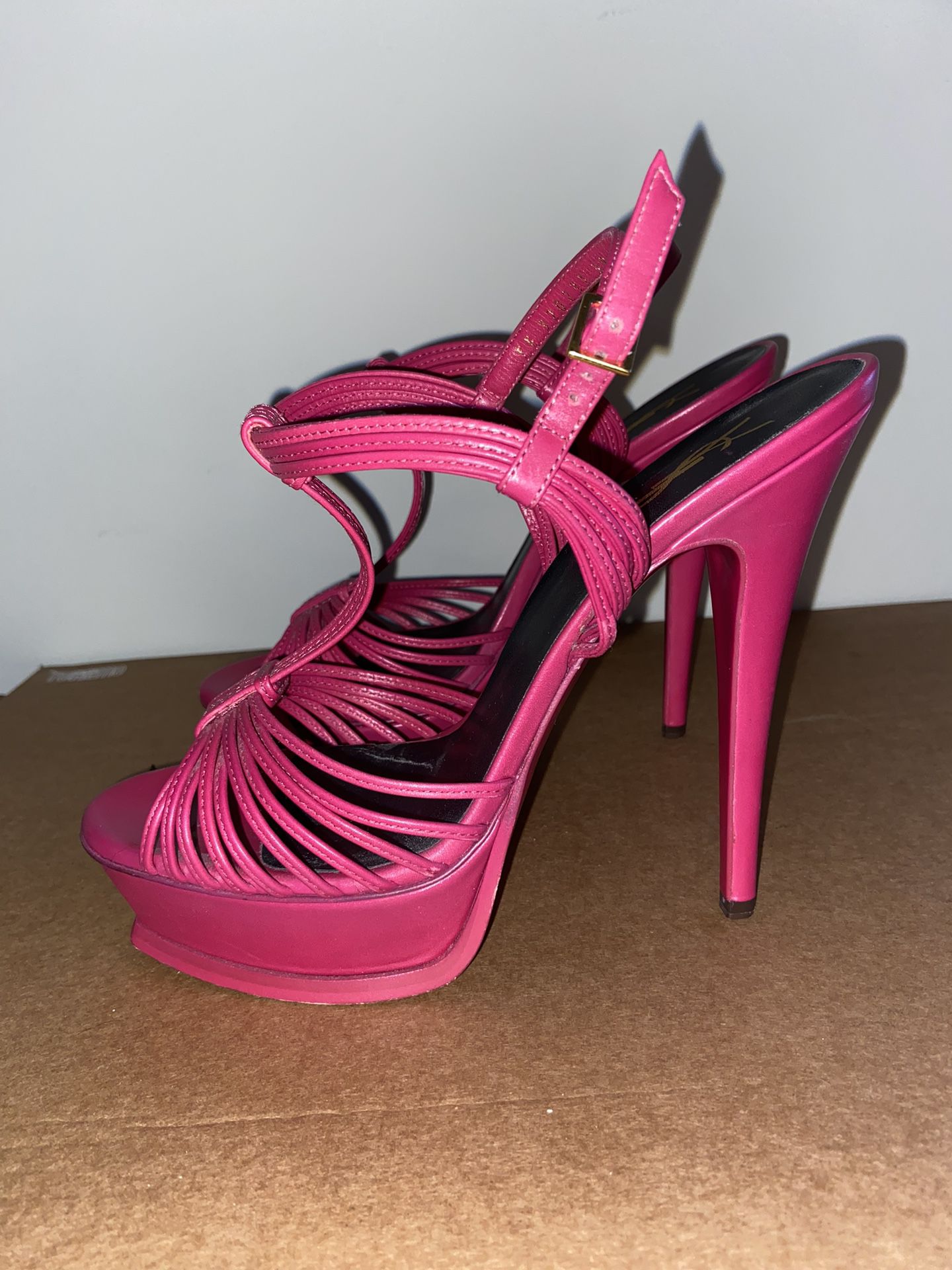 AUTHENTIC YSL Pink Leather Strappy Heeled Sandals, size 9