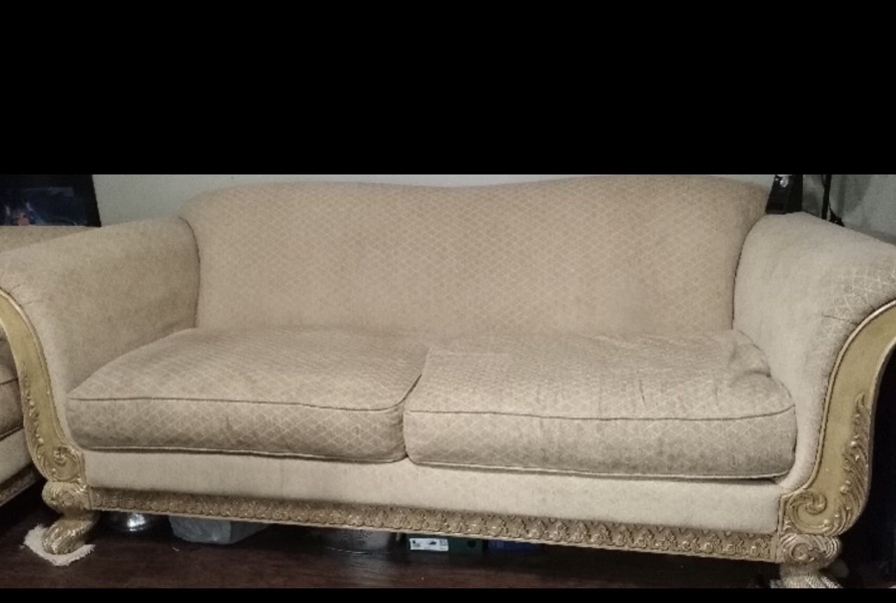 Tan Couch And Loveseat With Claw Feet (pls Read Description Below)