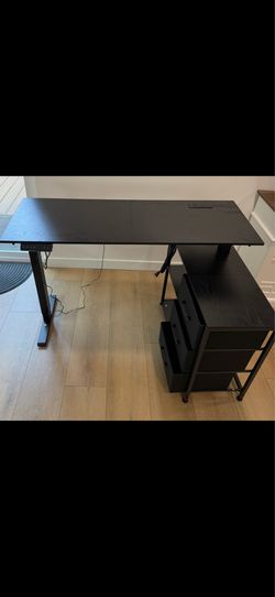 Electric Standing Desk with 3-Drawer Storage Cabinet – Black Wood Finish