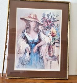 Antique "Girl with a Straw Hat" Lithograph by Manfred H. Kuhnert - #330/1500
