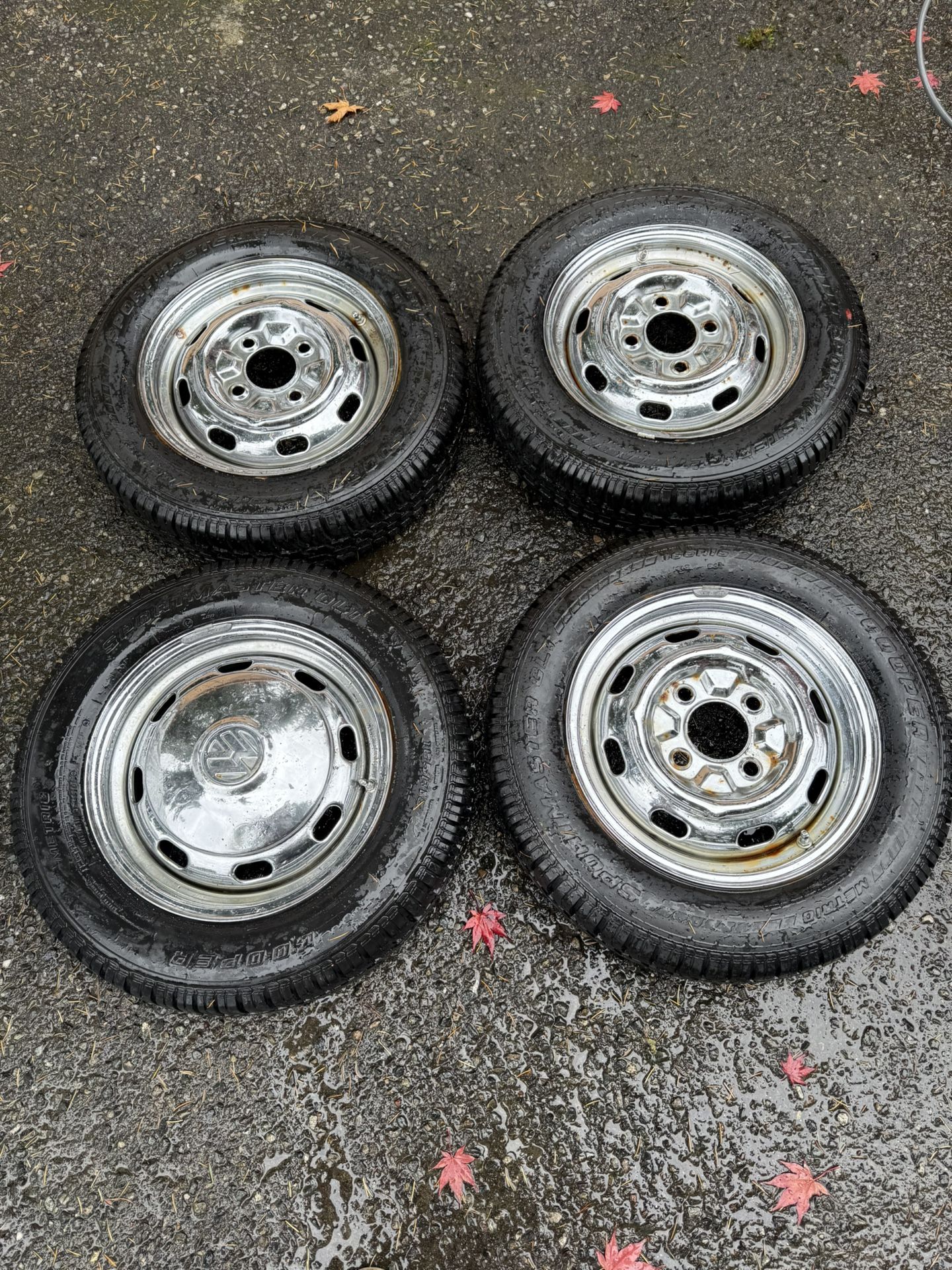 Vintage Air Cooled Volkswagen Bug Beetle, Wheels Chrome, Four Lug Vw