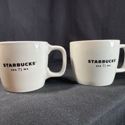Starbucks Set Of 2 Seattle "SEA 71 WA" Ceramic White Mug Cup Collectible 12oz