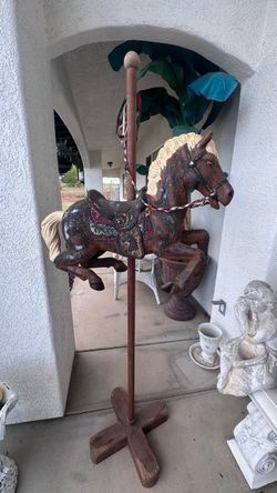 Antique Carousel Horse on Pole Stand