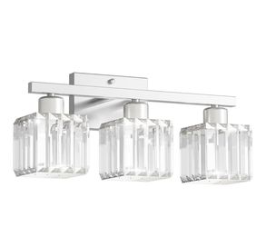 3-Light Brushed Nickel and Glass Bathroom Vanity Light with E26 Base – Suitable for Mirrors, Kitchens, Living Rooms, and Bathrooms – Square Glass Shad