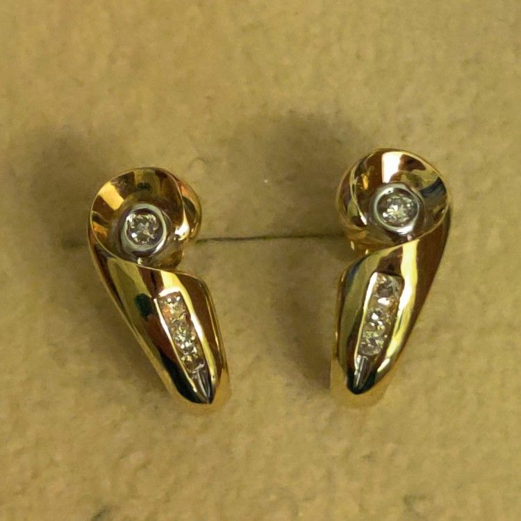 10k Gold Diamond Half Hoop Earrings 