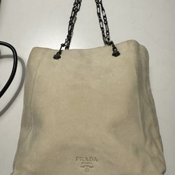 Prada Authentic Suede Handbag With Metal Chain