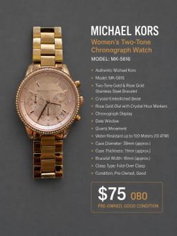 Michael Kors Women’s Two-Tone Rose Gold Chronograph Watch (No Battery)