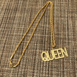 QUEEN Gold Tone Stainless Steel Queen Pendant Necklace with Swarovski Glass Crystals/ Party Fun New 2021 Jewelry Paparazzi Drip Fashion
