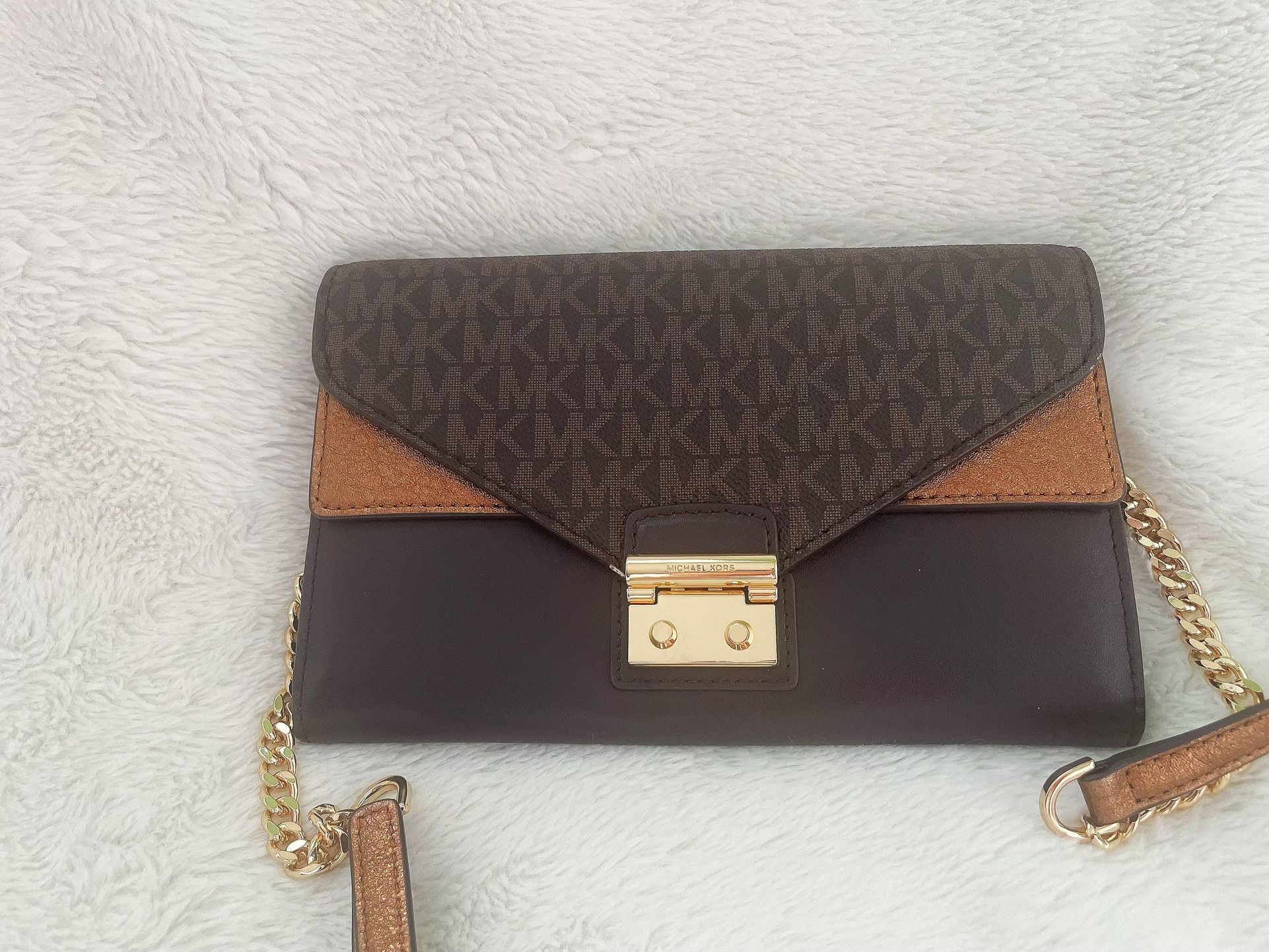 Michael Kors Brown Signature Canvas and Leather Sloan Wallet on Chain