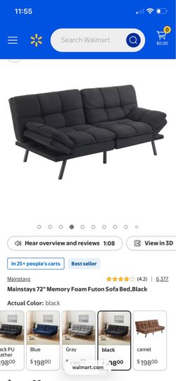 Mainstays 72" Memory Foam Futon Sofa Bed,Black