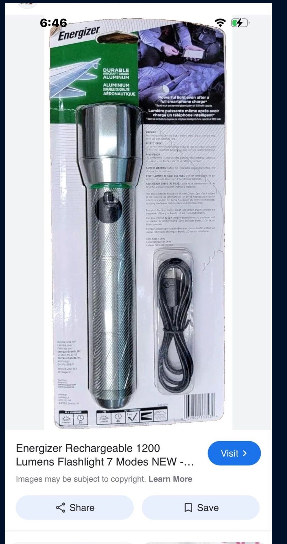 Energizer flashlight set Of two like New