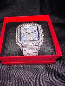 Iced Out Carti Watch Blue Roman Numerals