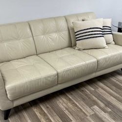 Beige Leather Sofa 