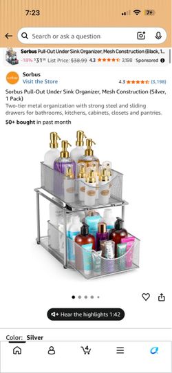 2 Tier organizer baskets with mesh sliding drawers silver