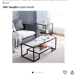 Set Of Three Black Metal Glass Entry Table/ Side Table/ Coffee Table 