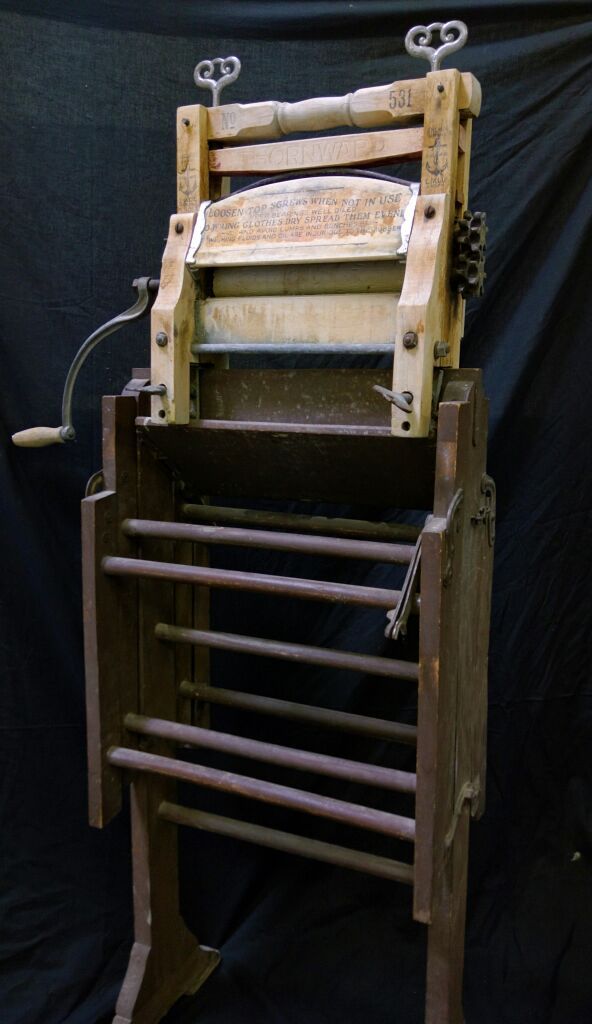 1890s Antique Clothes Wringer / Mangle With Folding Stand / Drying Rack Model 531