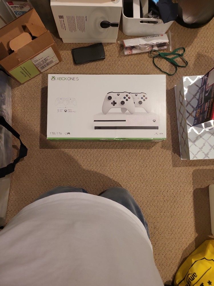 New, Never Opened Xbox One S, 2 Controllers, 1TB