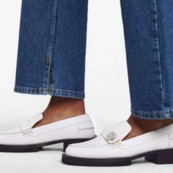 Ganni Jewel Moccasins Shoes - White Leather Size 38 