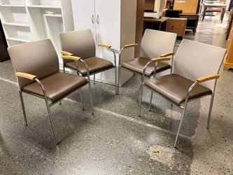 KEILHAUER Flit Light Grey Mech & Espresso Stacking Arm Chairs (Set of 4)