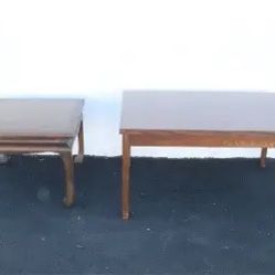 rectangular side table and a square low table