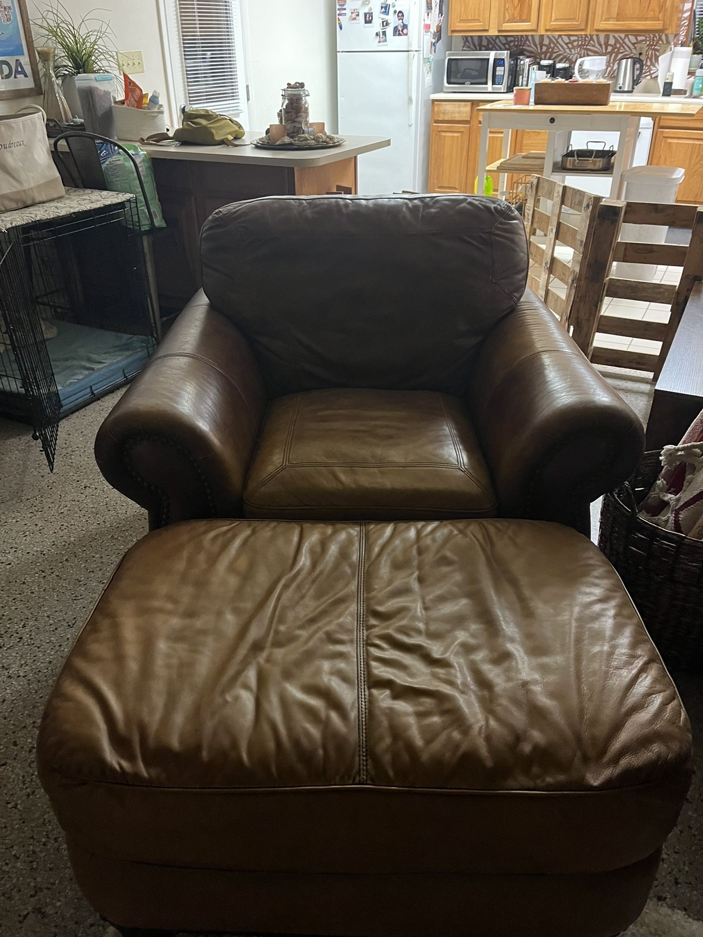Faux Leather Chair And Ottoman Combo