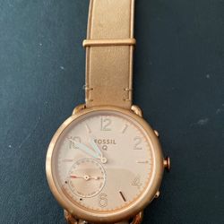 Hybrid Fossil Tab Leather Band Rose Gold