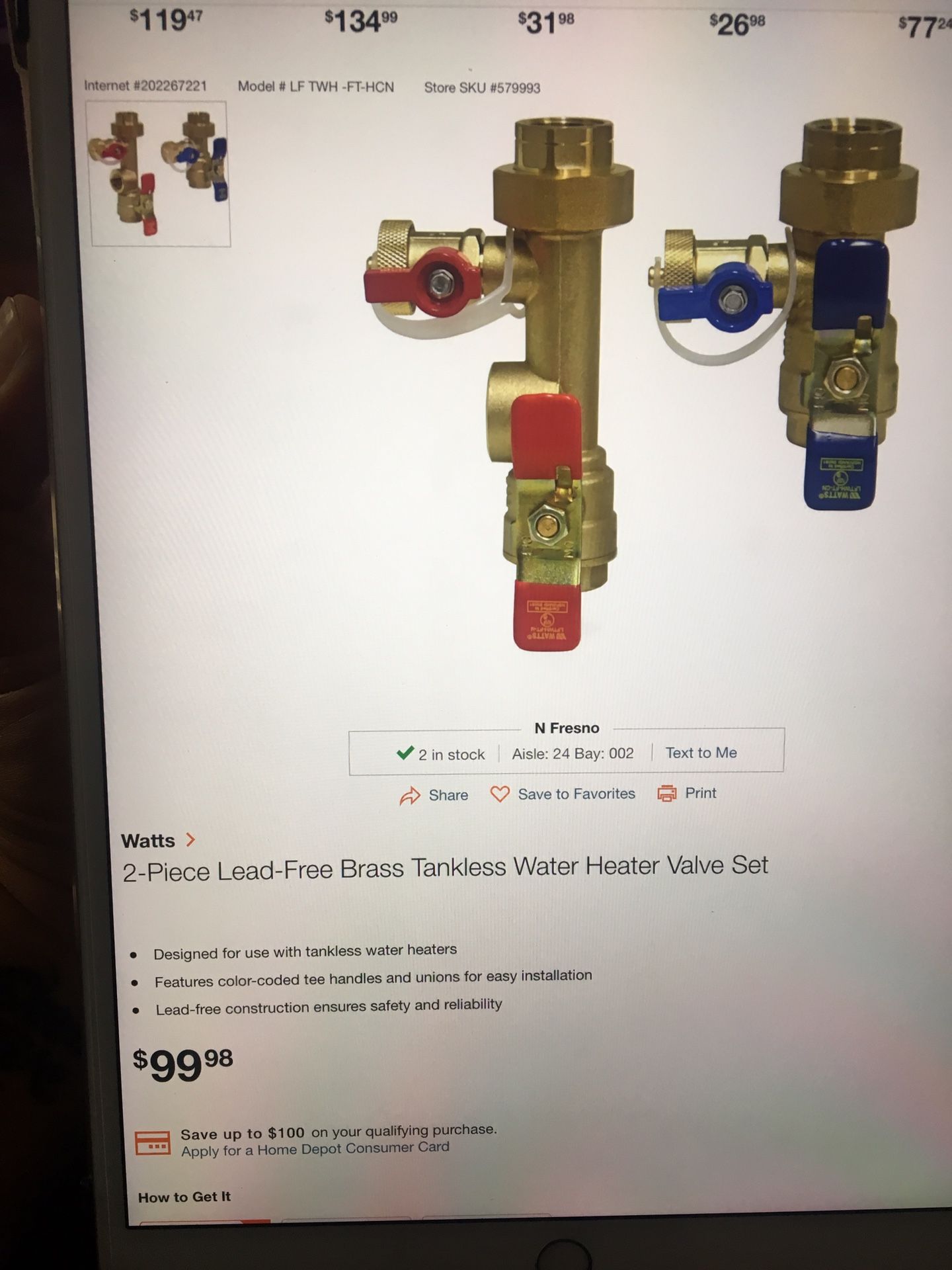 Watts 2-Piece Lead-Free Brass Tankless Water Heater Valve Set