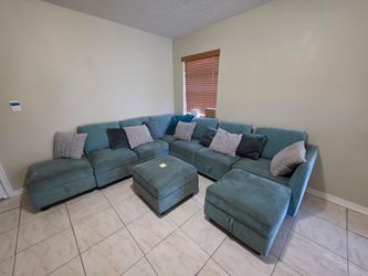 Honbay Sea Green Modular Sectional Couch with Hidden Storage under every seat