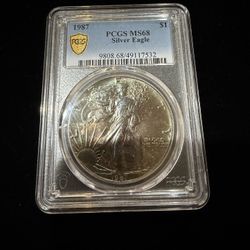 1987 P Silver Eagles PCGS MS68  Monster Toner