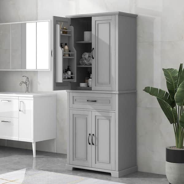 Freestanding 30 in. W x 16 in. D x 72 in. H Gray Linen Cabinet Bathroom Storage Organizer Cabinet Floor Corner Cabinet