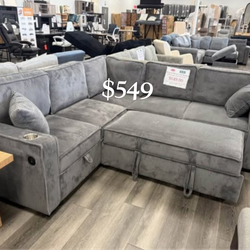 Gorgeous Dark Gray Corduroy Sectional Sofa With Storage & Pullout Bed