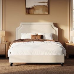 Queen Upholstered Platform Bed Frame with Headboard