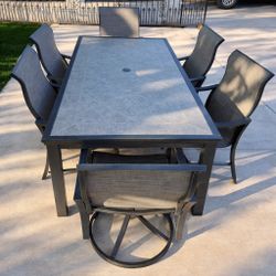 Outdoor Patio Dining Set 7 Piece Furniture Set with 6 Brown Chairs