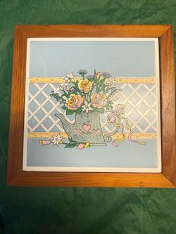 Ceramic Kitchen Wooden Frame Decorative Wall Hanger / Hot Plate 7” Square