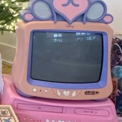 RARE Disney Princess CRT TV with Matching DVD VCR VHS Player Combo Pink Works