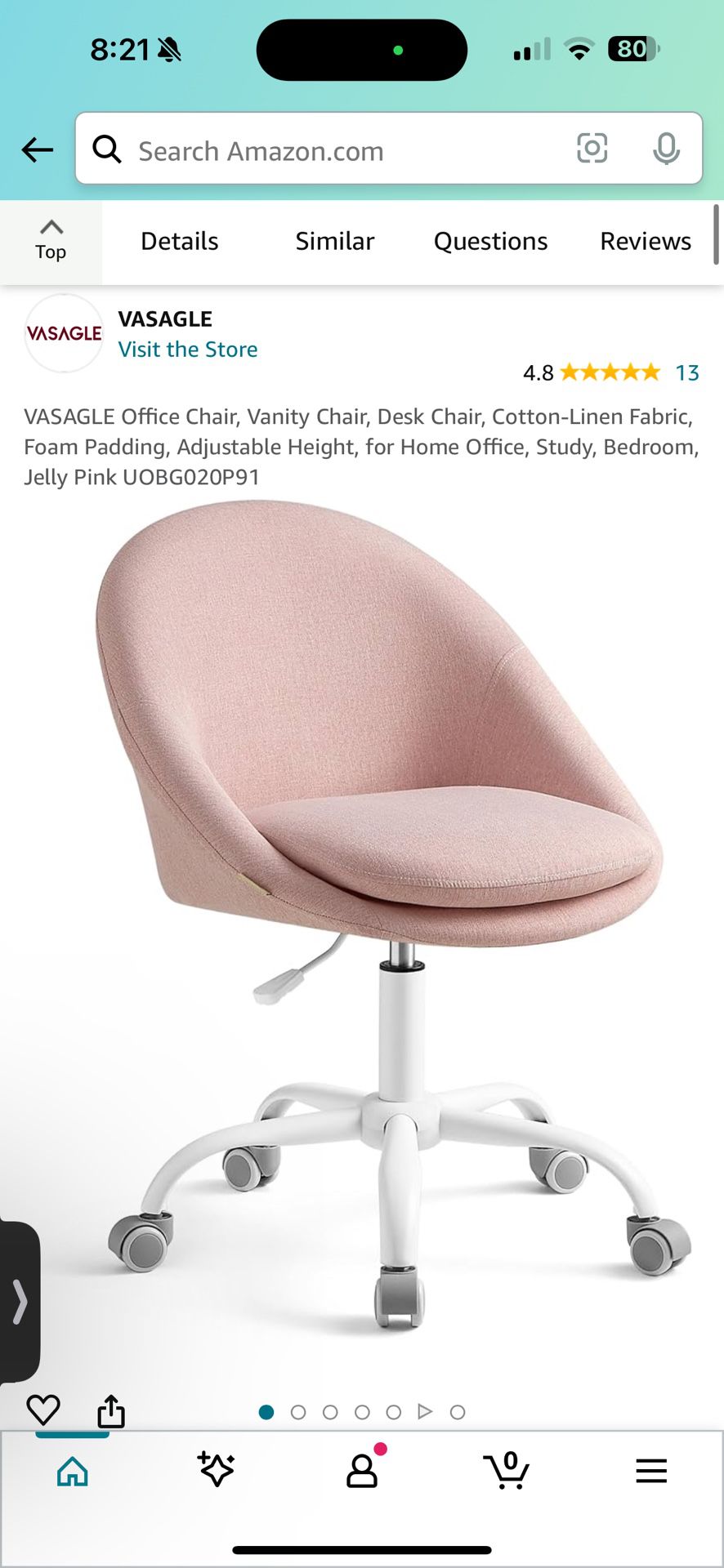 Brand New Pink/White Fabric Height Adjustable Rolling Office/Vanity Chair
