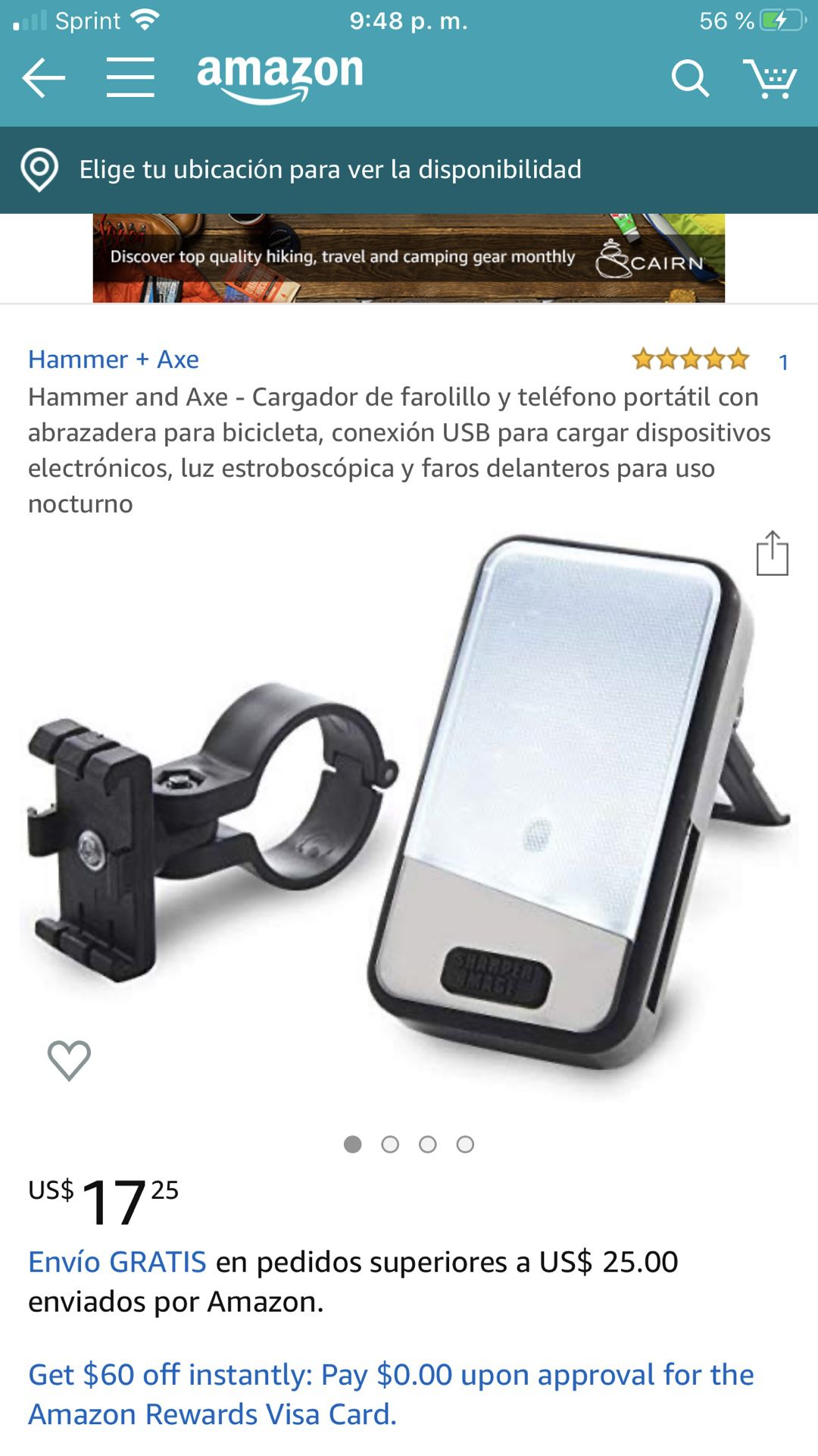 Hammer and Axe - Cargador de farolillo y teléfono portátil con abrazadera para bicicleta, conexión USB para cargar dispositivos electrónicos, luz est