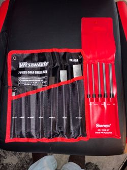 WESTWARD® 7 PIECE COLD CHISEL SET and Starrett° NO. S 248 SET DRIVE PIN PUNCHES